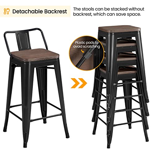 Yaheetech 26 Inch Low Back Metal Bar Stools Set Of 4 Counter Height Barstools With Wooden Seat Industrial Counter Stool Bar Chairs For Home Kitchen Black #TOP5