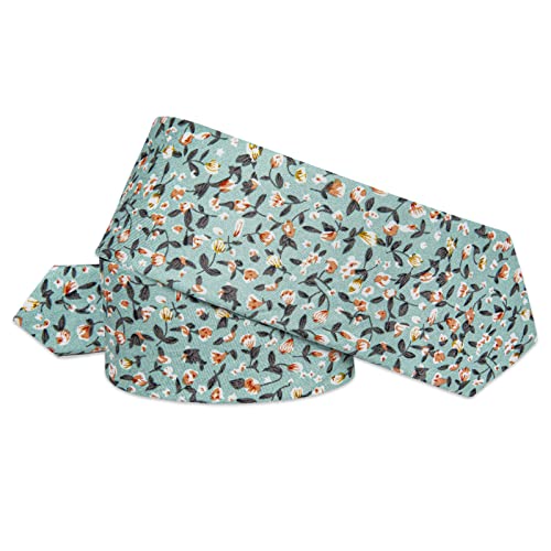 Yourties 2.5" Men's Skinny Tie Cotton Light Blue Floral Printed Necktie Tie Clip And Pocket Square Sets #TOP4