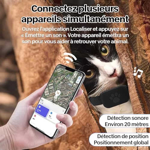 FLITI GPS Tracker Katze, Wasserdicht Bluetooth Haustier Locator, GPS Ortung mit verstellbarem Halsband, Lange Batterielaufzeit, Kompatibel mit iOS und Android, ohne ABO, für Hunde & Katzen (schwarz)