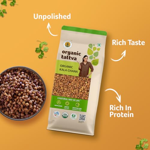 Image of Organic Tattva Kala Chana (Black Chickpeas) 2 KG | 100% Vegan, Gluten Free, Organic and Unpolished | Nutrient Superfood- High in Protein, Dietary Fiber, Amino Acids | Ideal food for everyone