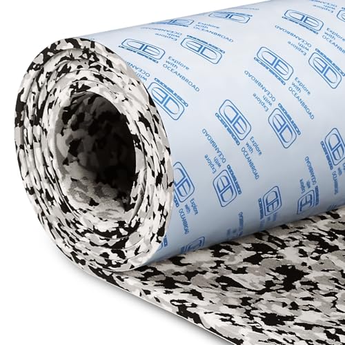 OCEANBROAD Brushed Boat Flooring 96''x47'' Self-Adhesive EVA, Camo Black