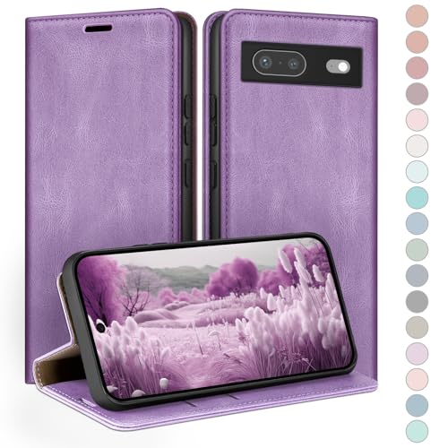 Coque Google Pixel 7 avec blocage RFID étui portefeuille en cuir rabat violet lilas HUOUH