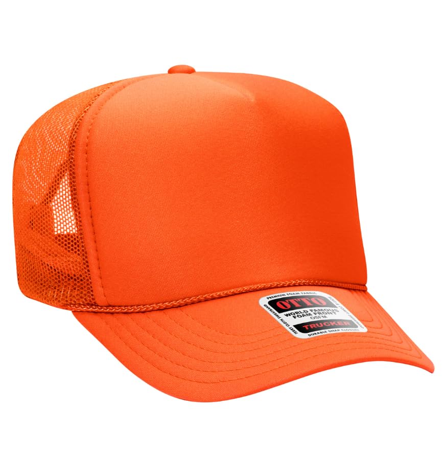 Otto Cap 5-Panel High Crown Mesh Back Trucker Hat OS Orange