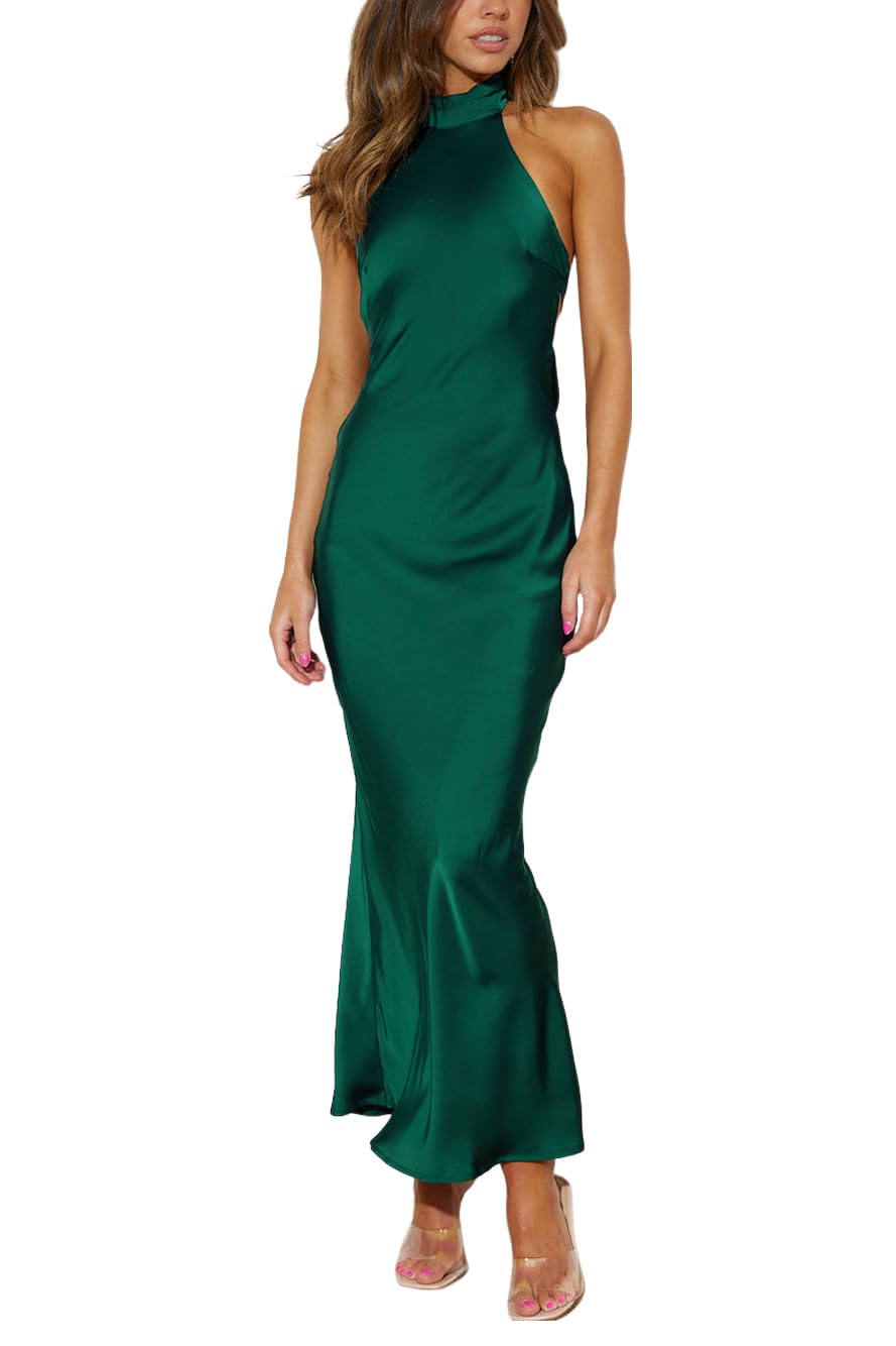 Phicia Damen Phicia 2026 Summer Satin Midi Dress Damen Neckholder Satin Maxikleid (1er Pack)