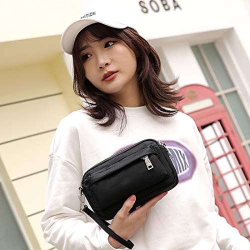 Multi-Zipper Crossbody Handbag Purse, Women's Nylon Wristlet Mini Crossbody Bag Clutch with 2 Straps4