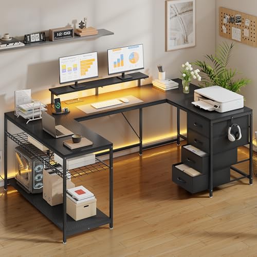 YITAHOME Eckschreibtisch mit 4 Schubladen & Stauraum, Gaming...