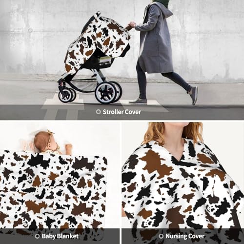 Image of Cow Skin Baby Car Seat Canopy Cover Multi Use Nursing Cover for Newborn Car Seat Canopy Mom Nursing Breastfeeding Covers Newborn Shower Gift