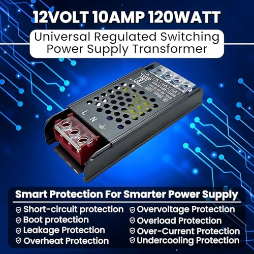 Image of 12 VOLT 10 AMPERE 120 Watt SMPS Power Supply Adapter | Ideal for LED Signage, Strip Lights, Decorative Lighting, CCTV Surveillance, Industrial Automation (Pack Of 1 Piece)