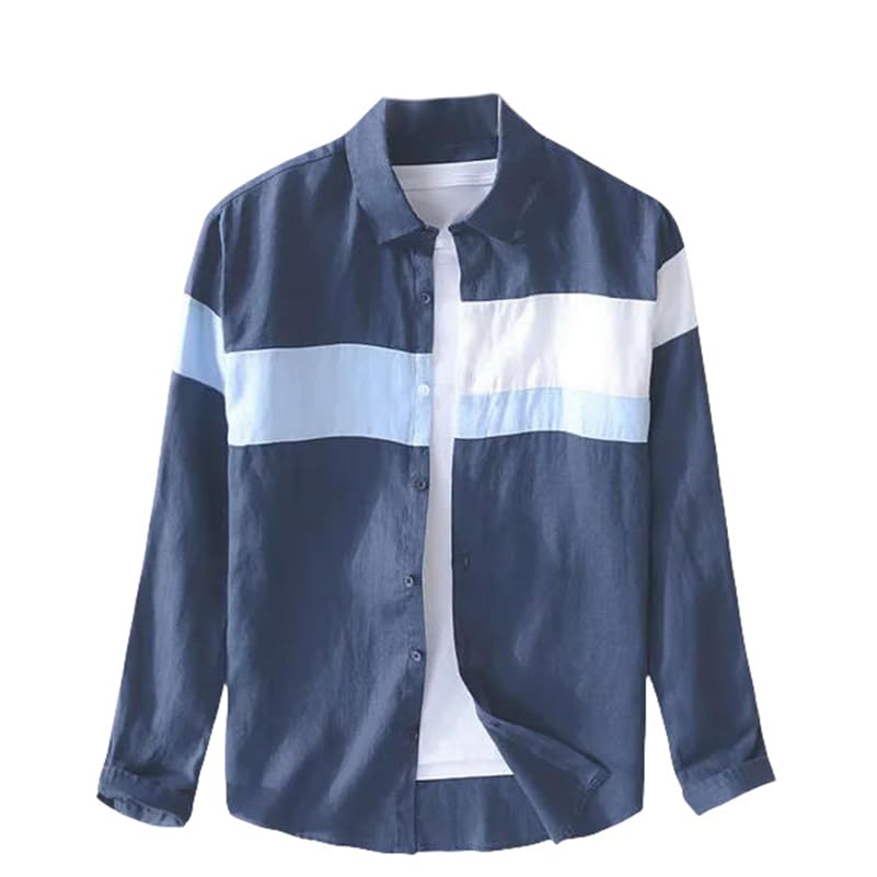 Chemise en lin homme col carré manches longues vêtement été respirant