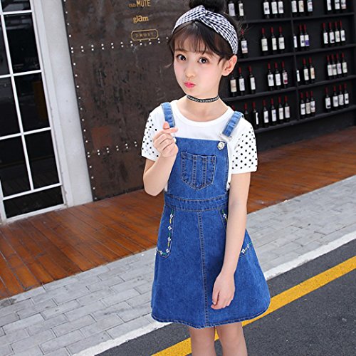Image of KIDSCOOL SPACE Girls Denim Skirts,Little Big Girls Soft Stretchy Jeans Overall Dress