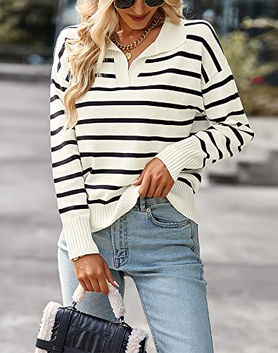 Striped Sweater Women Striped Sweater Casual Color Block Long Sleeve Polo V Neck Knitted Loose Jumper Tops4
