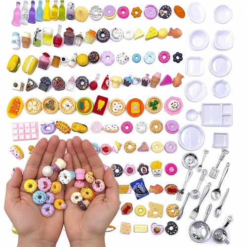 Lot de 150 mini aliments décoratifs miniatures - En résine - Accessoires de maison de poupée miniatures - Accessoires de cuisine pour petites poupées