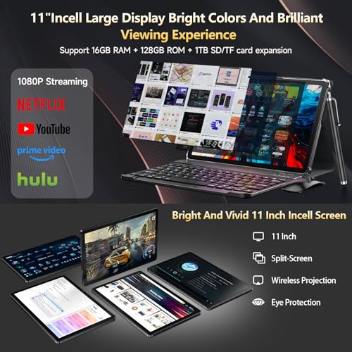 Image of Android 15 Tablet 2026 11 inch Tablet with Keyboard,128GB ROM 16GB RAM 2TB Expand,8000mAh,Octa-Core Tablets with 5G /2.4G WiFi,Incell Big Screen,13MP+8MP Camera,Bluetooth5.0,GPS,GMS,Gery