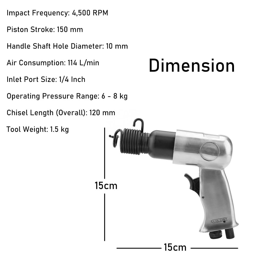 Set di martelli pneumatici, con 4 scalpelli a gambo esagonale, 4500 giri/min, corsa cilindro 150 mm