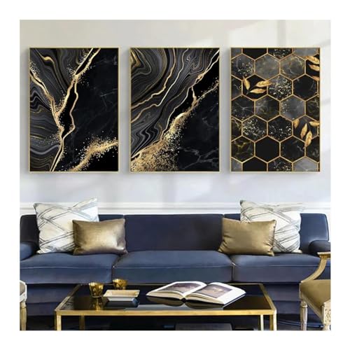 Toile noire et blanche decoration murale salon chic marbre dore abstrait pour entree et bureau