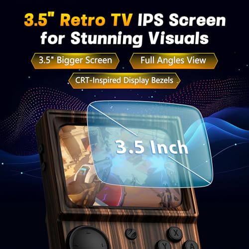 Image of R36T Retro Handheld Game Console, 3.5 Inch Video Game Console with 3500mAh Battery, Retro Gaming Console Supports WiFi Download Multiple Emulators and Network Battling (Wood Grain Coffee Color)