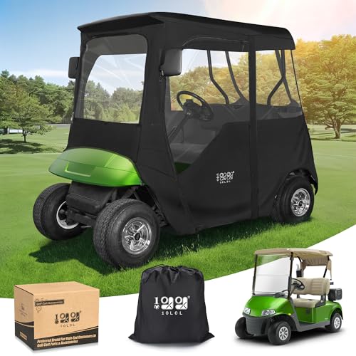10L0L 2 Passenger Golf Cart Enclosure for EZGO TXT & RXV, 600D Waterproof Golf Cart Rain Cover, Heavy Duty Driving Enclosure, Snowproof Windproof, with Clear PVC Windows & Tail Light Panel - Roof 59”