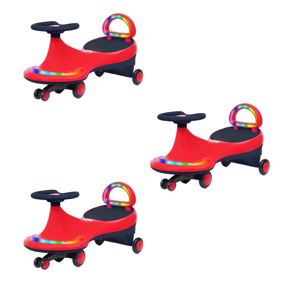 OLIFIN Red Light On Off Both Side Magical Swing Car Push and Go for Baby (Red, Pack of 3)