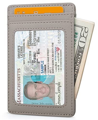 Image of Buffway Mens Slim Wallet, Minimalist Thin Front Pocket Leather Credit Card Holder with RFID Blocking for Work Travel | Minimalist
