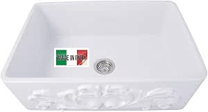 Nantucket Sinks Farmhouse Sink – 33 Inch White Apron Farm Kitchen Sink | Single Bowl, Undermount, Handmade in Italy