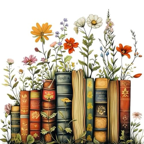 Camocin Malen Nach Zahlen Erwachsene mit Rahmen – DIY Bücher Blumen Gerahmte Paint by Numbers Set – Kreatives Malset zur Entspannung, Home Deko & Geschenkidee für Anfänger 25x25 cm
