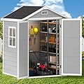 Outdoor Storage Shed, 6x4.4 FT Resin Shed with Floor, Weather-Resistant Plastic Garden Shed with Window, Lockable & Vents, for Garden Tool Outside Sheds, Bike Shed, Backyard Shed (Grey)