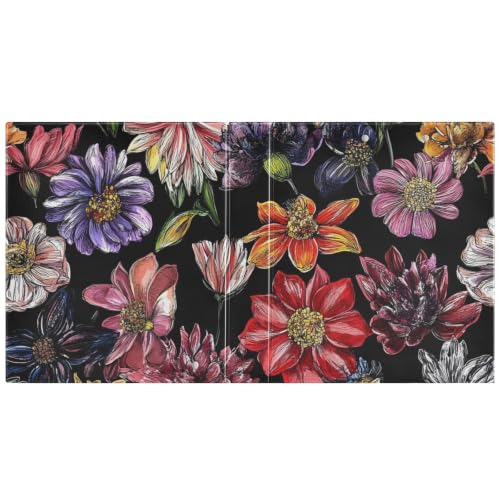 Classeur à 3 anneaux noir fleuri rétro avec poches pour stopper le désordre
