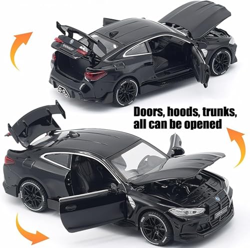 Image of Model Car Exclusive Alloy Metal Pull Back Die-cast Car Metal Pullback Toy car with Openable Doors & Light Music Best Gifts Toys Kids (1:32 Scale B-M-W M4 - Blue)
