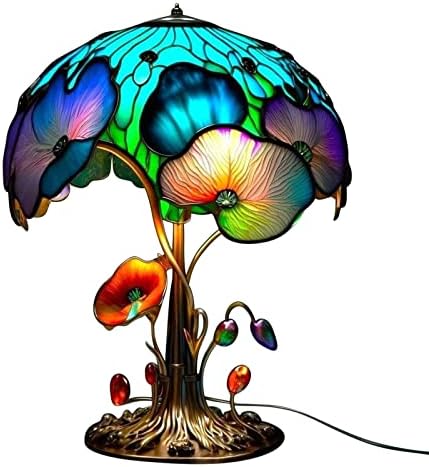 Ajgsom Stained Glass Plant Series Table Lamp, 2023 New Vintage Desk Lamps Decorative Bedside Lamp, 20 Inch Hight Table Lamp Night Light, Handmade Night Light Table Lamp for Home Decorations (08)