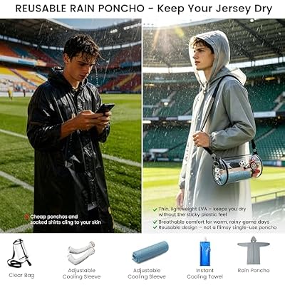 Stadium Approved Clear Bag Kit for Sports & Soccer Fans, Match Day Essentials Set with Cooling Towel, Arm Sleeves, Water Pouch, Rain Poncho & Fan Accessories for Outdoor Events