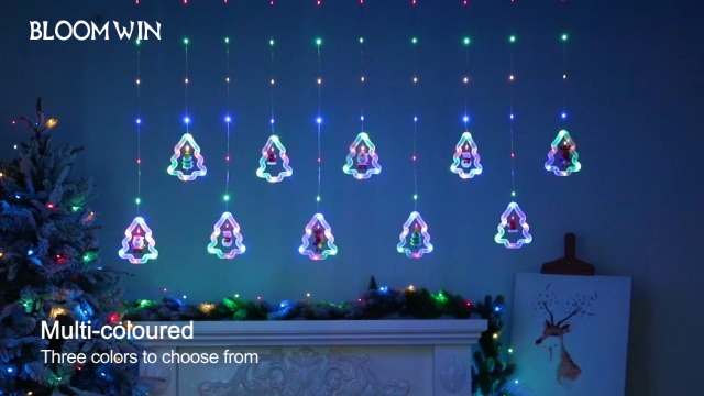 BLOOMWIN Tenda Luci della Finestra di Natale Catena Luminosa 3m USB Luci di Natale con Telecomando 8 Modalità 10 Addobbi Natalizi Illuminoazioni per Finestra Vetrina Giardino Festa