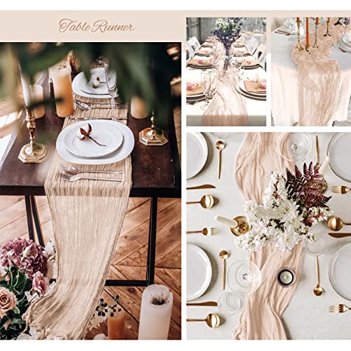 10 Pack 10Ft Beige Cheesecloth Table Runner Gauze Semi-Sheer 29''X120'' Table Runner Rustic Cheesecloth Table Cloth For Romantic Wedding Birthday Party Bridal Shower Dinner Boho Table Decor #TOP6