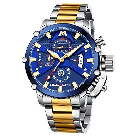 MEGALITH Relojes Hombre Cronografo Reloj Acero Inoxidable Relojes de Pulsera Analogico Impermeable Luminoso Fecha
