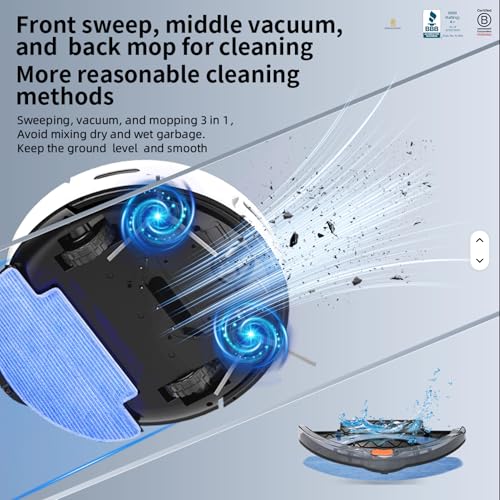 Robot vacuum and mopping cleaner in action on hardwood floor