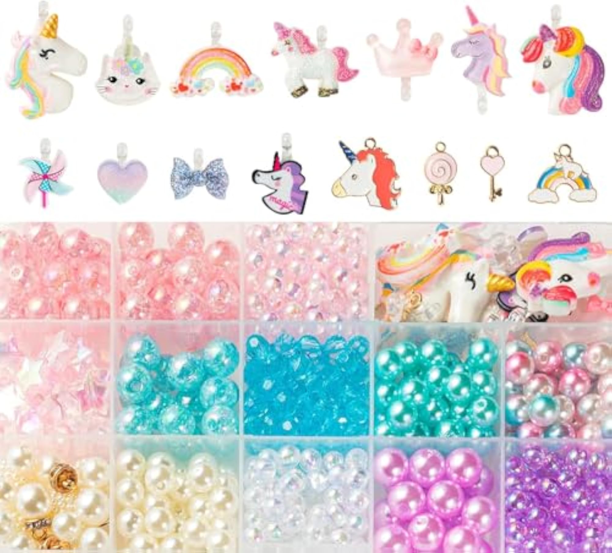 Unsorted Rainbow Bead Jewelry Making Kit for Kids with Charms