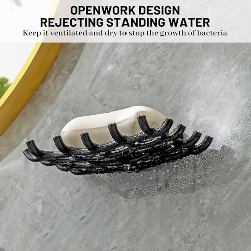 Image of Self Adhesive Soap Holder for Bathroom Wall | Plastic Soap Stand with Drain Tray | Wall Mounted Soap Dish | No Drilling Bathroom Soap Holder (02 Grid Shape Black Color)