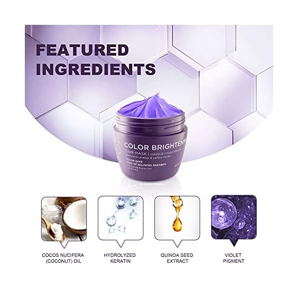 Luseta Purple Hair Mask 16.9 Oz, Deep Conditioner for Color Treated Hair Neutralizes Unwanted Yellow Tones and Removes Brassine, for Blond and Gray hair, Sulfate & Paraben Free