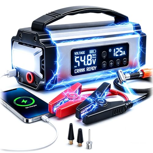 Compresor de aire de 8000 A, inflador de neumáticos portátil con manómetro digital, paquete de refuerzo de batería automotriz de 12 V, banco de energía y luz LED para neumáticos de SUV, camiones/RV en