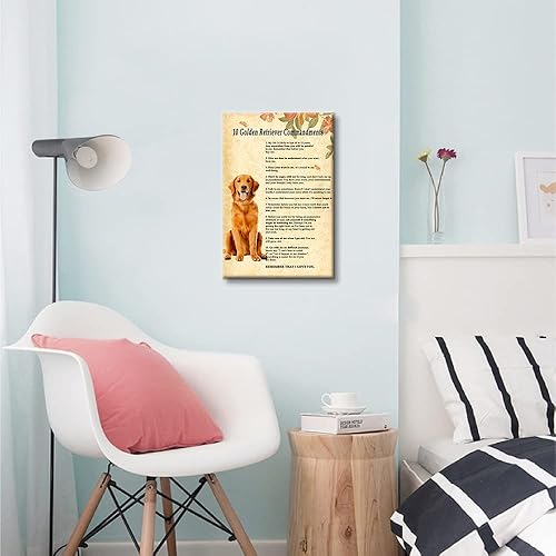 Miniatura 3 de Golden Retriever - Póster enmarcado de 10 mandamientos para perros, lienzo de animales, decoración de pared para mascotas, citas divertidas,