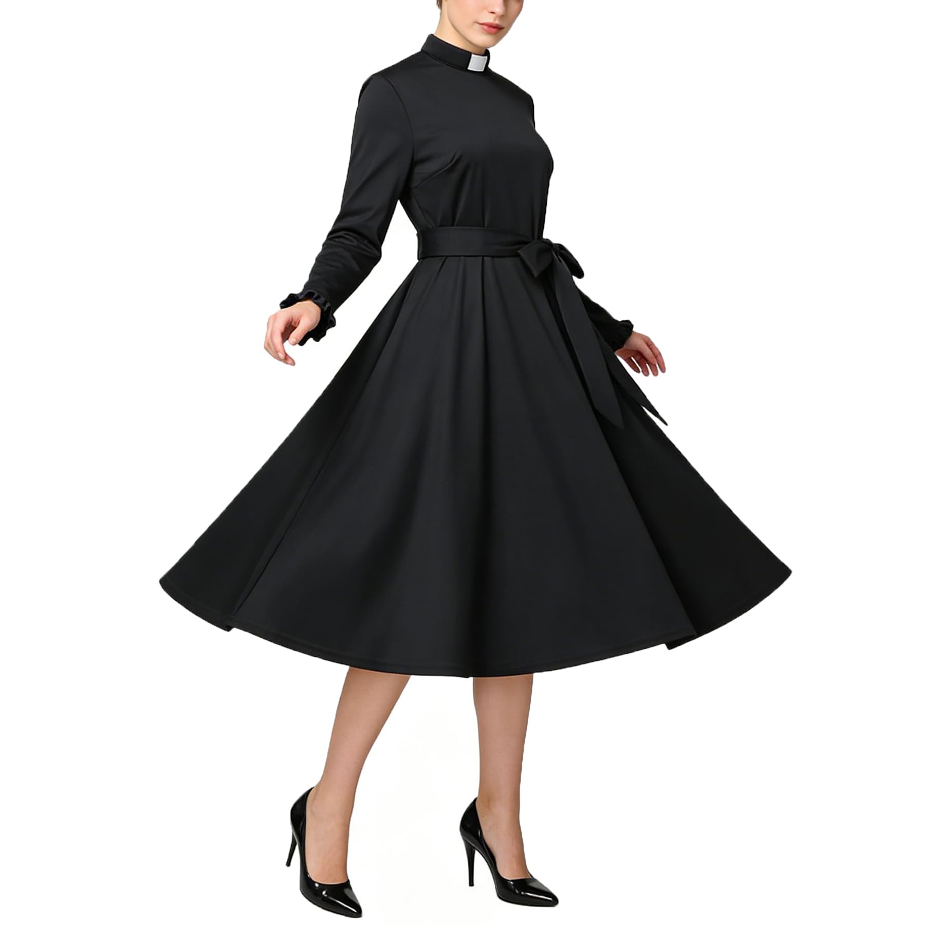BPURB Abito da donna a maniche lunghe, ampio, elegante, midi