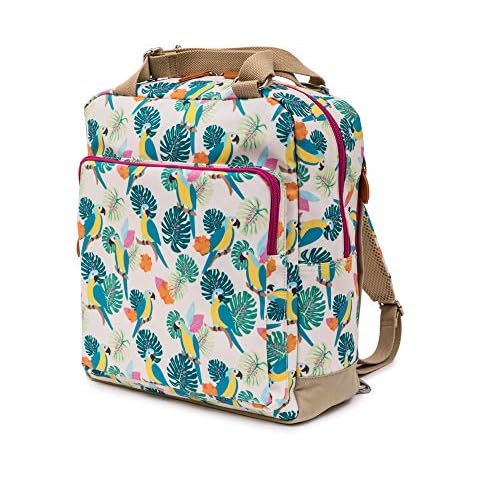 Pink Lining Wonder Bag Rucksack Style Baby Changing Nappy Bag - Parrot Cream Cover