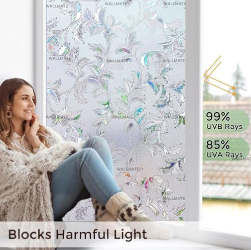 Image of WALLMATE Window Privacy Film Frosted Vinyl Glass Covering, UV Blocking, Non-Adhesive, No-Glue, for Bathroom Living Room Office,(24x150 Inch, Marigold)