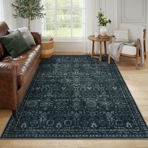 Lahome Dark Academia Moody Rug, 5x7 Dark Black Soft Living Room Bedroom Rug