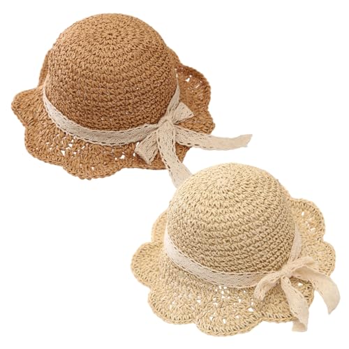 Baby Straw Hat, Cute Baby Sun Hat with Lace Bow for Boys Girls 8 to 24 Months, Breathable Small Bucket Cap for Outdoor Summer Beach, Khaki4