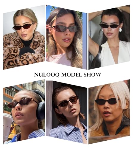 NULOOQ Retro Oval Sunglasses for Women Chic Cat Eye 90s Sunnies Lightweight Narrow Sun Glasses3