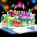 3D Pop Up Christmas Card with Music and LED Lights - Musical Merry Christmas Village Greeting Card with Envelope and Blank Notecard- Winter Holiday Card for Family, Friends, Kids, Grandparents
