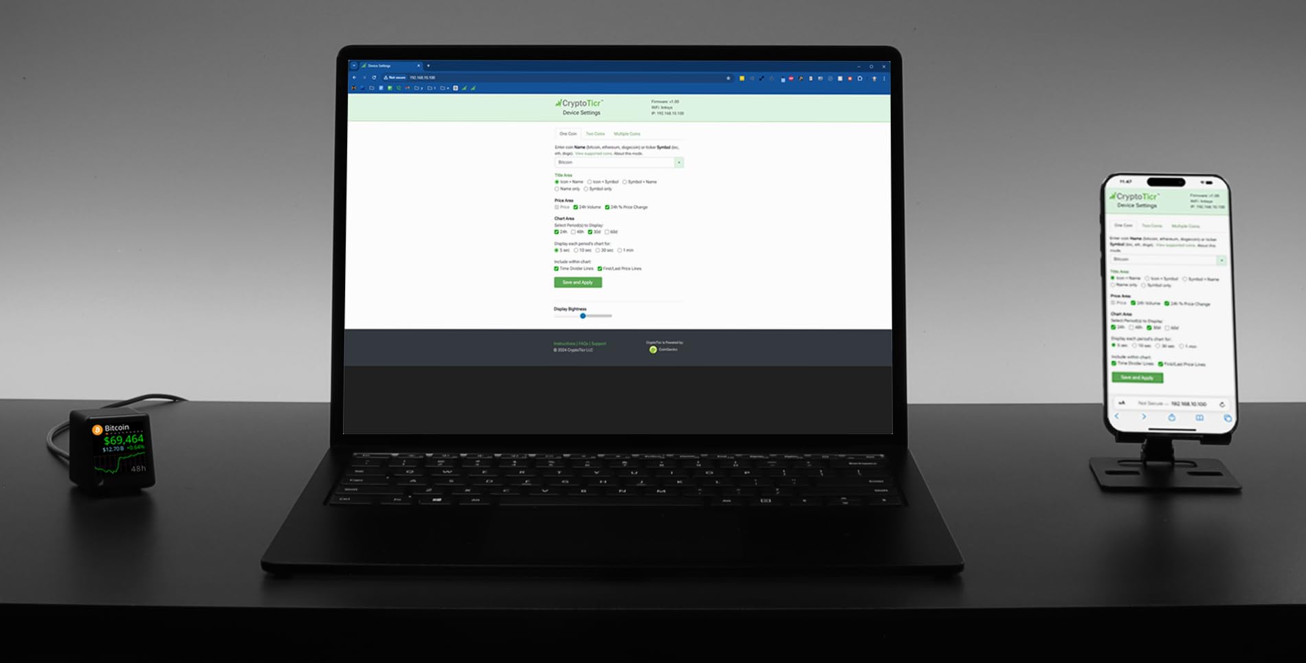 Amazon.com: CryptoTicr Bitcoin Ticker - 即時加密價格顯示(1.5 吋對角線),適用於比特幣、以太坊、狗狗幣等997  枚硬幣。 小巧尺寸,適合書桌或床頭櫃。 使用Wi-Fi。 : 辦公用品