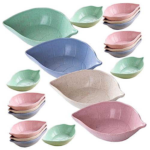 BRIGHTFUFU 40pcs Leaf Sauce and Vinegar Dish Soy Dish Appetizer Tray Food Container French Fries Dip Dish Leaf Shape Seasoning Dishes Sushi Sauce Bowls Mini Dessert Plates Wheat Straw