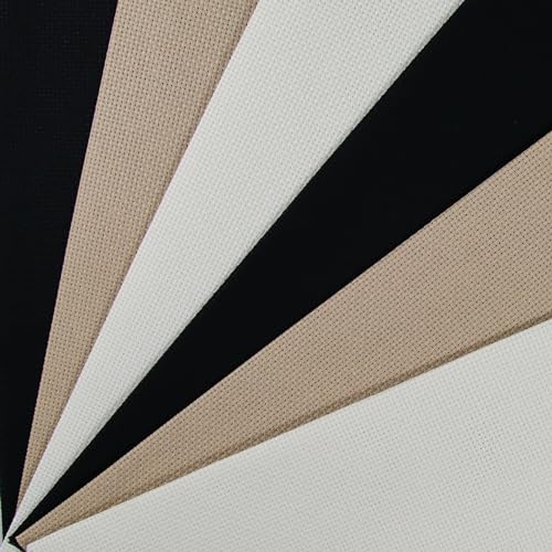 Image of KCS 4 /6 pc of 12 inch x 18 inch 30cmx45cm 16CT Counted Cotton Aida Cloth Cross Stitch Fabric (Antique White+Khaki+Black, 6 pc)