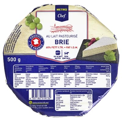 Queso Brie METRO Chef – 500g y 3kg Aprox. | Elaborado con Leche Pasteurizada | Cremoso y Suave | Producto de Francia con 60% de Materia Grasa (1 Paquete, Queso brie caja 500 g)